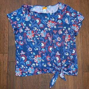 Ruby Rd floral blue top with tie detail size 1X
